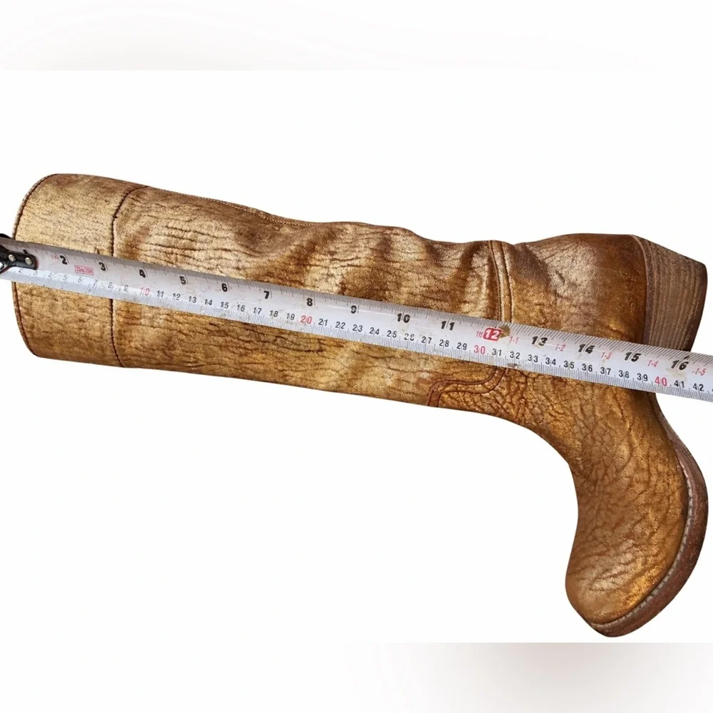 RARE Miu Miu Vintage Gold Metallic Leather Boots Sz 35 Cowboy Festival Boho - Picture 15 of 16